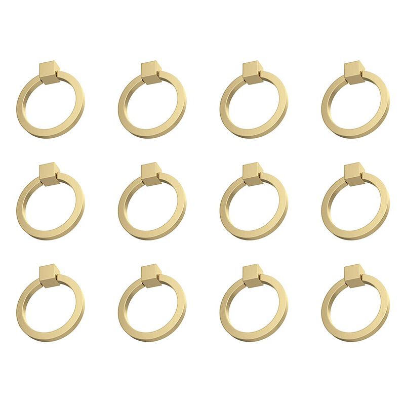 RZDEAL 12Pcs 2.0"" x 1-7/8"" Solid Brass Pulls for Dresser Drawer Ring Pulls Furniture Hardware Brushed Gold Wardrobe Door Handl