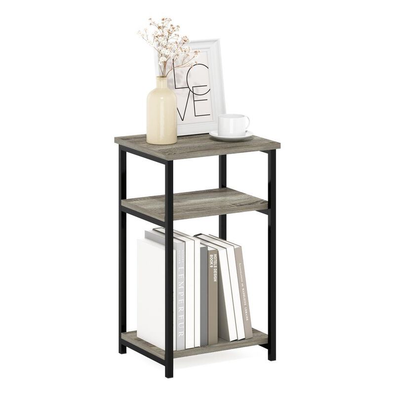 Furinno Just 3-Tier Industrial Metal Frame End Table with Storage Shelves, 1-Pack, French Oak