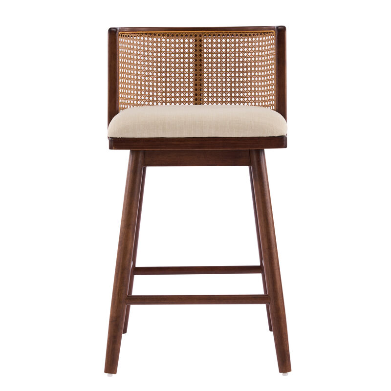 Christopher Knight Home Lyric Modern Woven Rattan Rubberwood Upholstered Counter Stools with Rattan Curved Backrest (Set of 4) image number 6