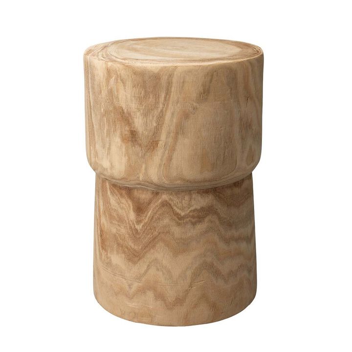 18 Inch Modern Side End Table, Round Surface, Paulownia Wood, Natural-Benzara