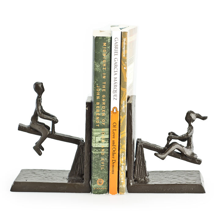 Children Playing on a See-Saw Metal Bookend Set