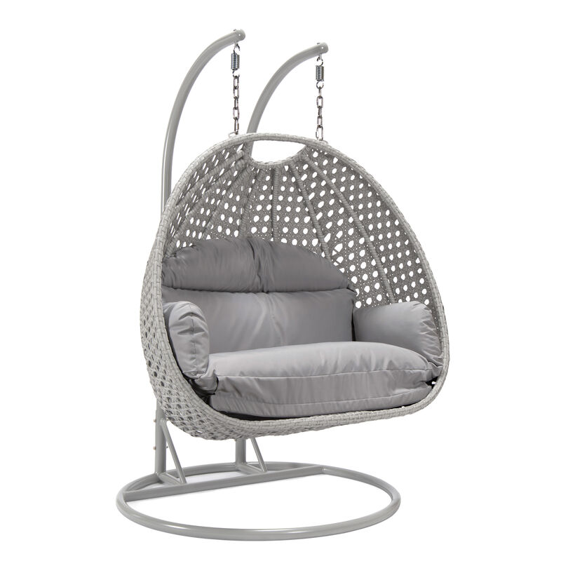 LeisureMod Mendoza Moder Wicker Hanging 2 person Egg Swing Chair Removable Cushion