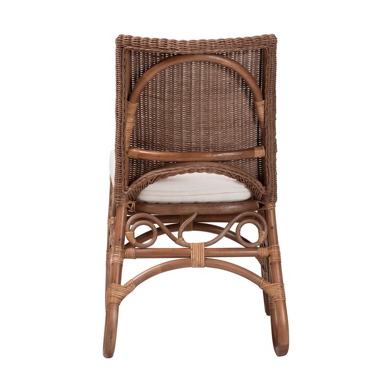 bali & pari Rivan Natural Rattan Dining Chair - Handcrafted Wicker Accent Chair with Woven Back and Cushioned Seat, Boho Coastal Seating for Dining Room or Kitchen