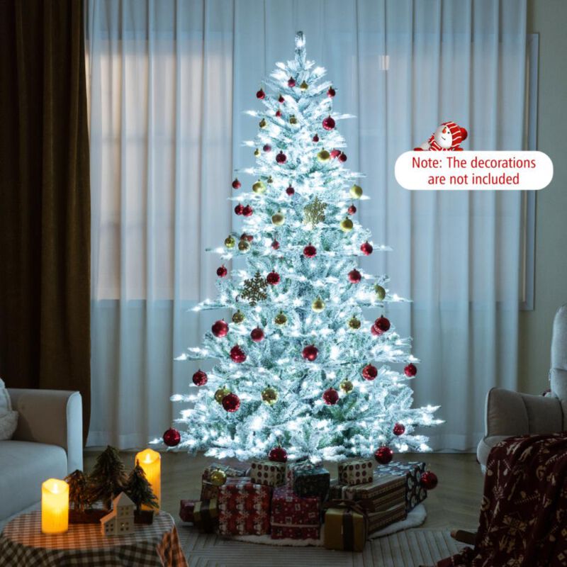 Hivvago Snow Flocked Artificial Christmas Tree with Cool White LED Lights