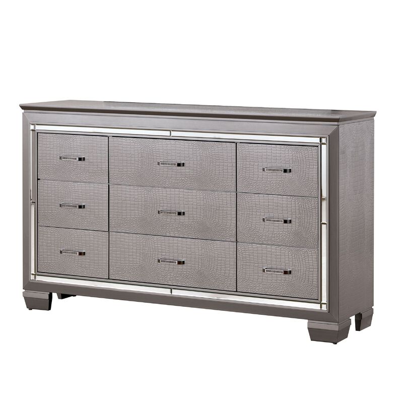 Queen Bedroom Set, Silver and Gray, 4 Piece Set with Chest, Dresser, and Nightstand image number 3
