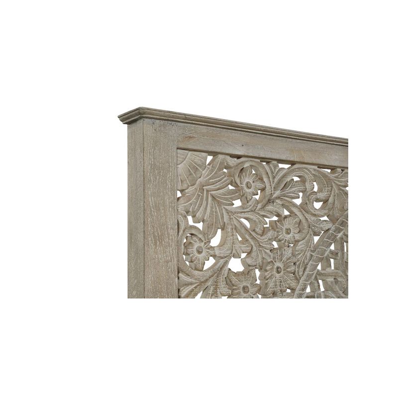 Taran Designs Auden Floral Carved Solid Wood King Panel Bed.