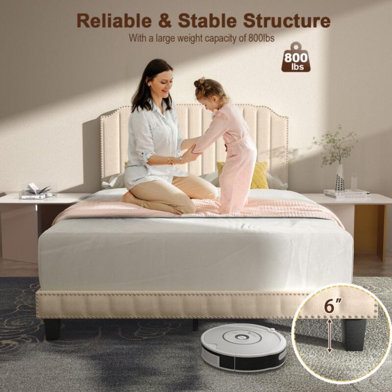 Hivvago Heavy Duty Upholstered Bed Frame with Rivet Headboard
