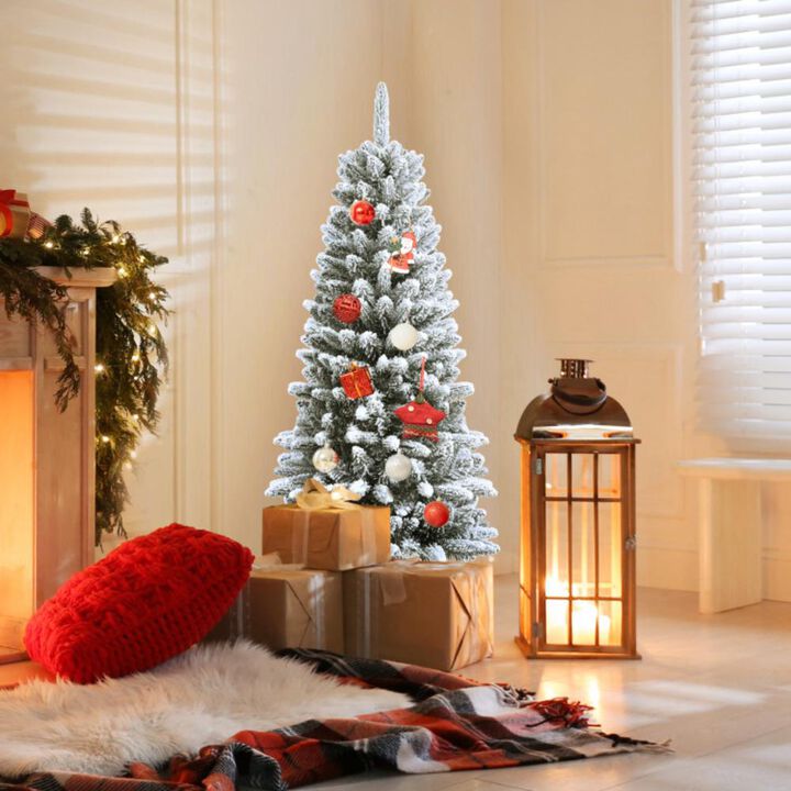 Hivvago Snow-Flocked Christmas Pencil Tree with Mixed Tips