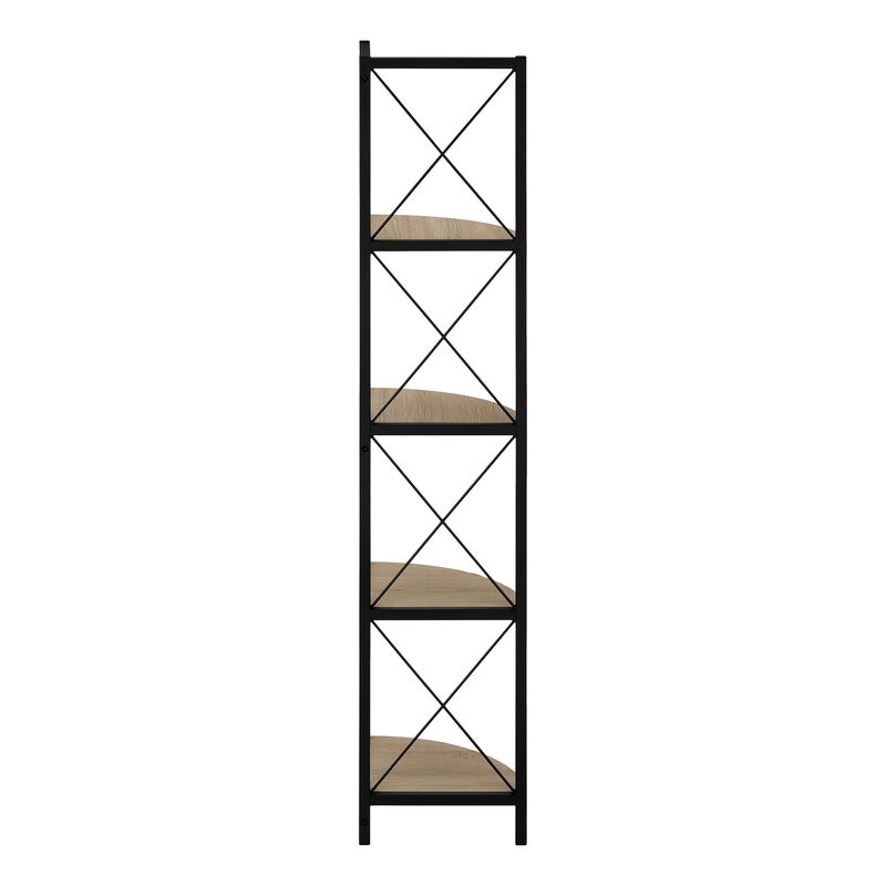 Monarch Specialties I 3648 Bookshelf, Bookcase, Etagere, Corner, 4 Tier, 60"H, Office, Bedroom, Metal, Laminate, Brown, Black, Contemporary, Modern