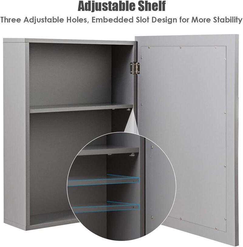 Costway Mirrored Medicine Cabinet Wall-Mounted Bathroom Storage Organizer W/Shelf Grey