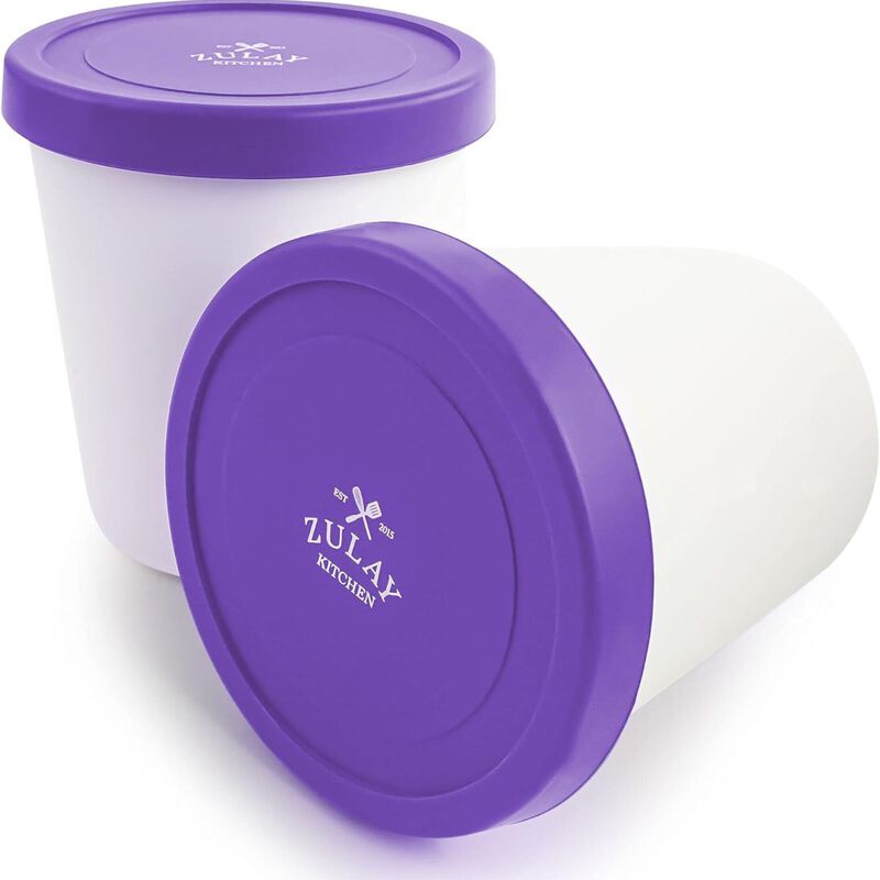 (2 Pack - 1 Quart Each) Large Ice Cream Containers For Homemade Ice Cream - Purple