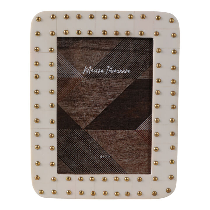 5x7" Brass Dot Border Photo Frame, Ivory/ Gold
