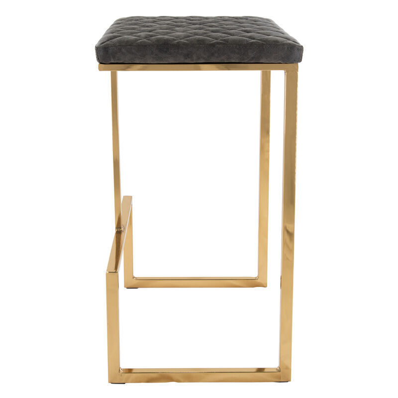 LeisureMod Quincy Stitched Leather Gold Metal Bar Stools &ndash; Set of 2, Stylish and Comfortable Seating