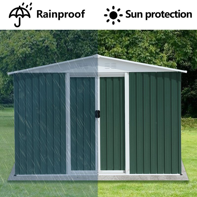 MONDAWE Outdoor Storage Garden Bike Shed 8x6 Feet Apex Roof With Aluminum Alloy Frame and Sliding Door