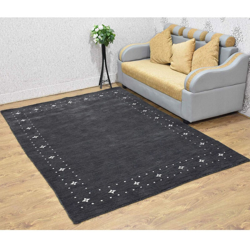 RUGSOTIC CARPETS HAND KNOTTED LOOM WOOL ECO-FRIENDLY AREA RUGS  - 6'x9', Rectangle, Charcoal Color, Contemporary Modern Design, High Pile Thick Handmade Anti Skid Rugs for Living Room (L00219)