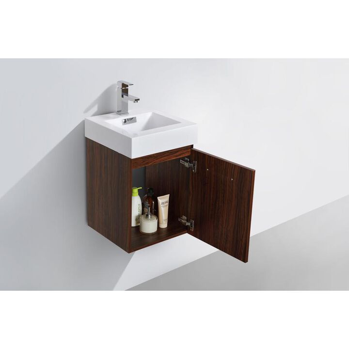 Kubebath Bliss 16 Walnut Wall Mount Modern Bathroom Vanity