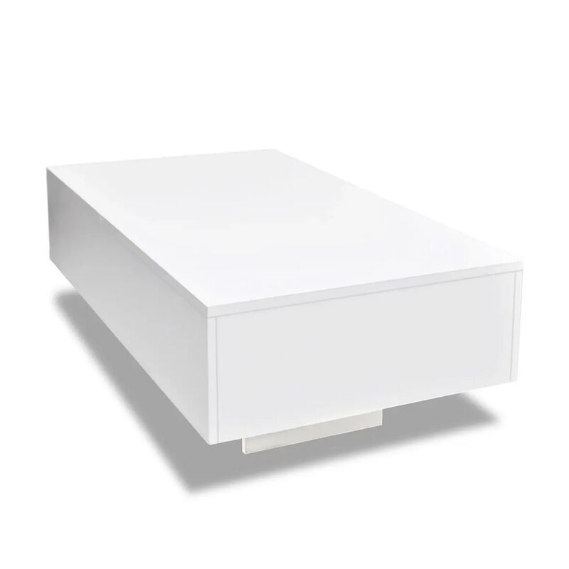 Coffee Table, High Gloss White, 33 Inch Rectangular Modern Platform