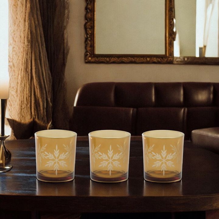 Set of 3 Glass Snowflake Votive Candle Holders – Frosted Winter-Themed Candle Decor