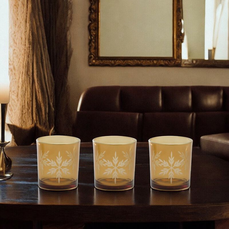 Set of 3 Glass Snowflake Votive Candle Holders – Frosted Winter-Themed Candle Decor