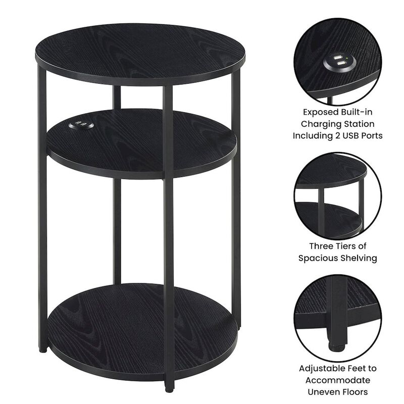 Designs2Go Simon 3 Tier End Table with USB Ports