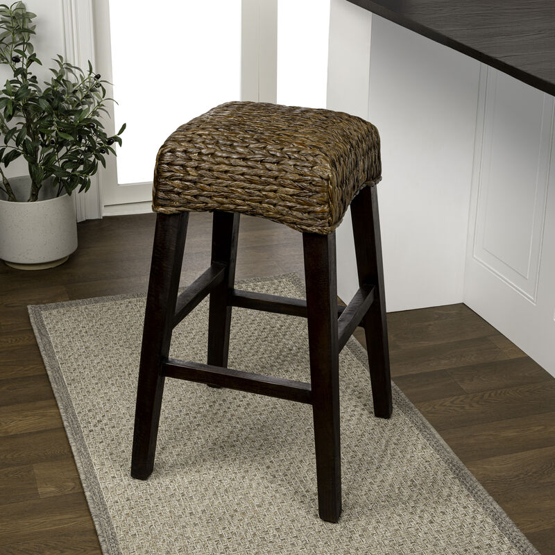 Maui Rustic Bohemian Hyacinth/Wood Backless Stool