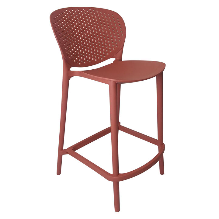 Celin 30 Inch Barstool Chair, Set of 4, Stackable, Mesh, Curved Seat, Orange - Benzara