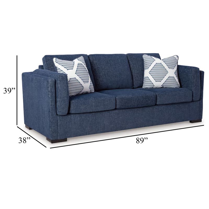 Marcy Sofa with 2 Accent Throw Pillows, Navy Blue Polyester 89 Inch image number 5