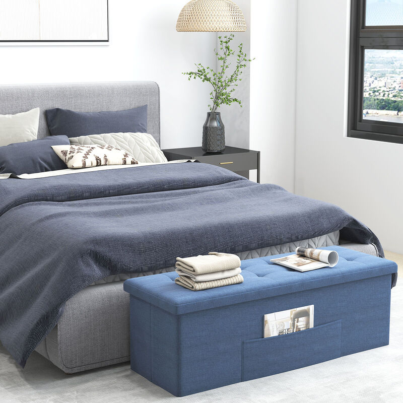 Linen Folding Storage Ottoman Bench, End-of-Bed Seat with Cushion image number 4
