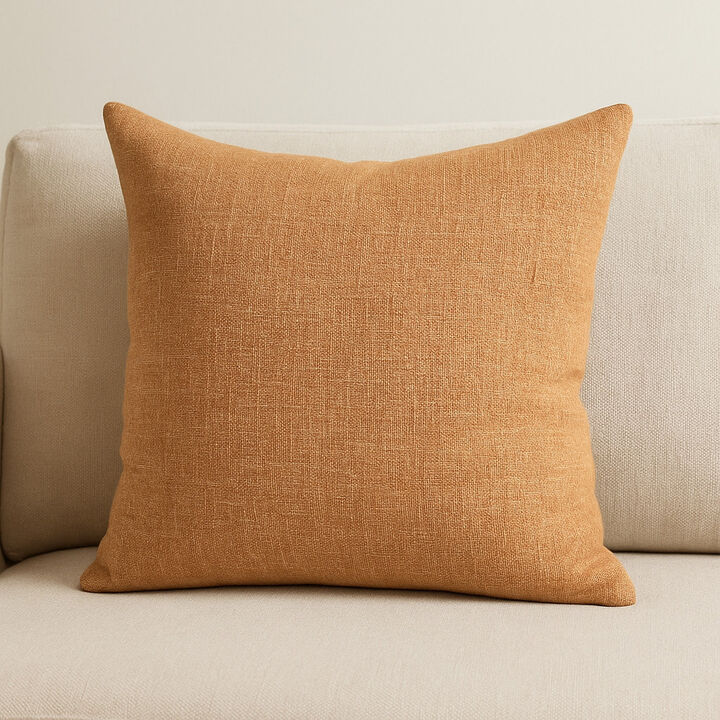 HomeRoots 22" Rust Linen Throw Pillow Cover with Texture