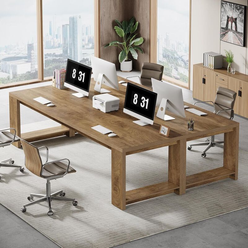 Tribesigns 86" Two Person Desk, Long Computer Desk Conference Table for Home Office, Extra Large Double Workstation Writing Desk for Two, Gaming Desk and Dining Table for Office and Study Room image number 2