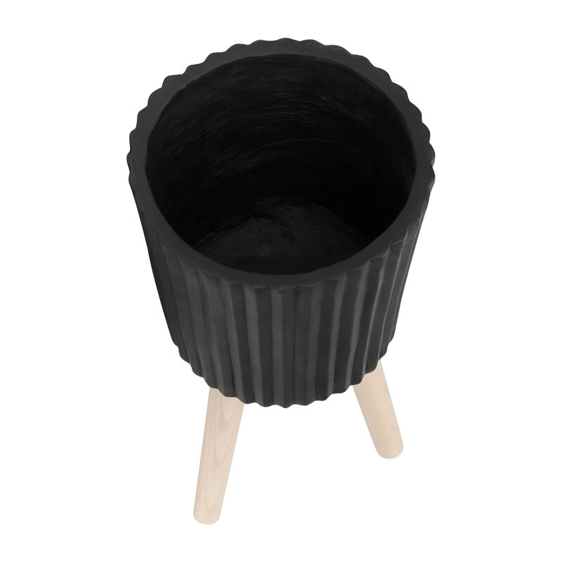 Ridged Planter with Wood Legs, Black Set