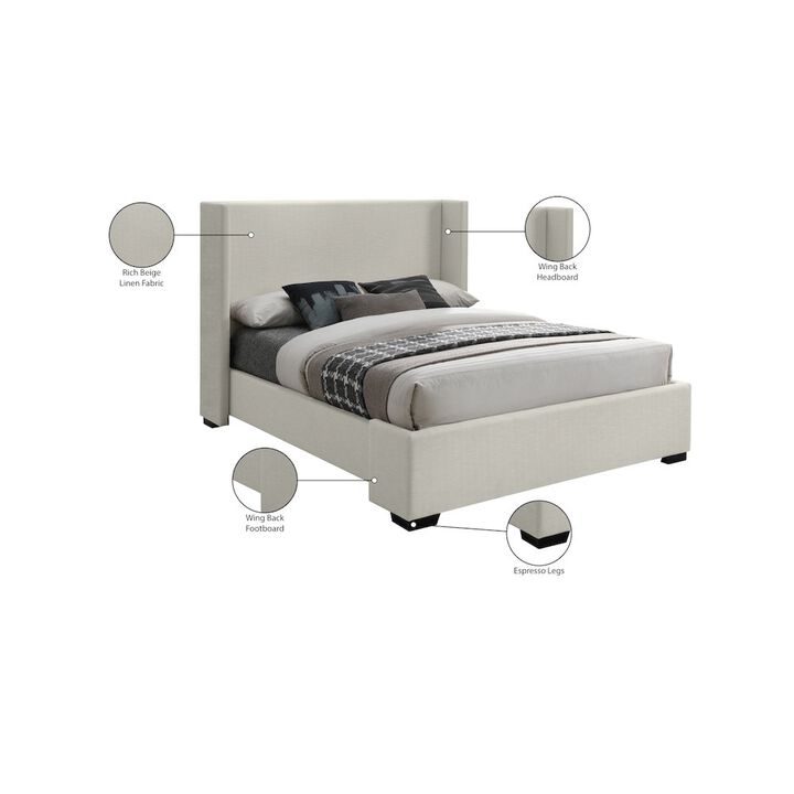 Meridian Furniture Oxford Beige Linen Textured Fabric Full Bed