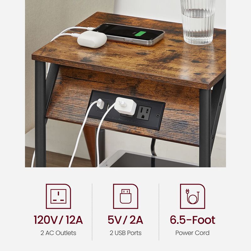 Side Table with Charging Station - Convenient End Table Featuring USB Ports and Outlets