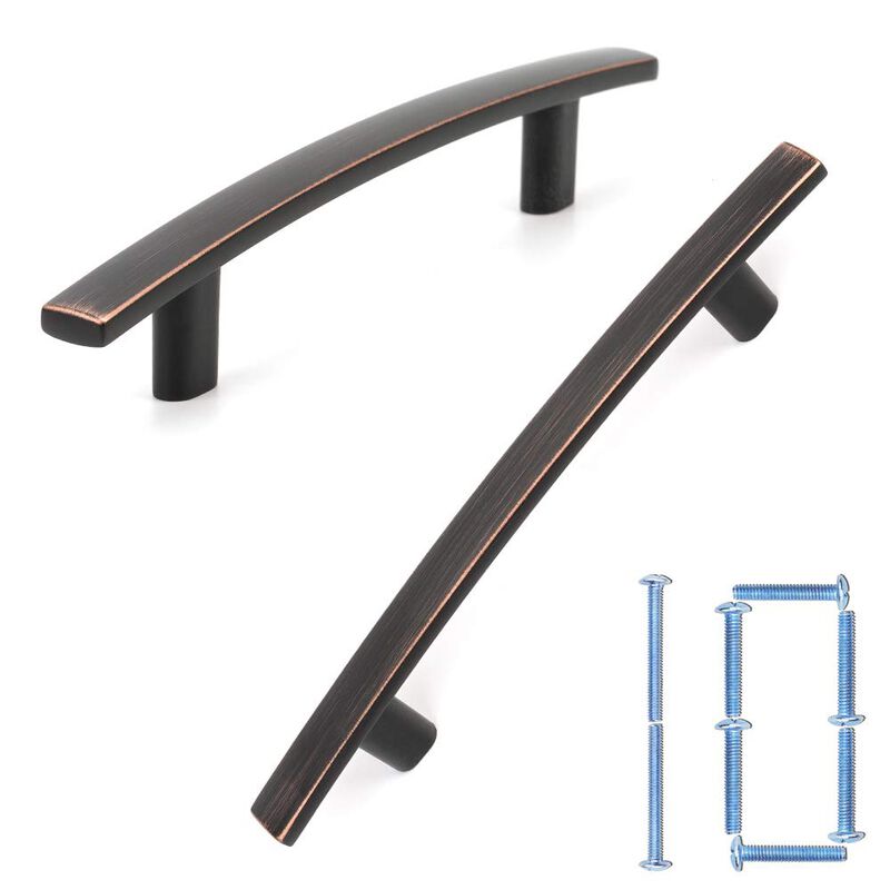 KOOFIZO Curved Bar Cabinet Pull - Oil Rubbed Bronze Furniture Arch Handle, 3.8 Inch/96mm Screw Spacing, 10-Pack for Kitchen Cupb