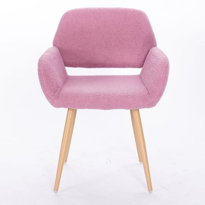 Teddy Fabric Upholstered Side Dining Chair with Metal Leg(Pink teddy fabric+Beech Wooden Printing Leg),KD backrest