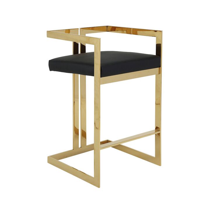 Pangea Home Kenzie Bar Stool Gold/Black Faux Leather