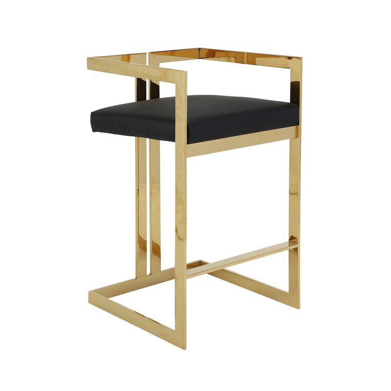 Pangea Home Kenzie Bar Stool Gold/Black Faux Leather