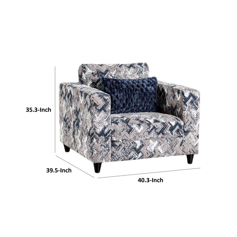 Harie Accent Club Chair, 1 Throw Pillow, Light Gray Chenille Pattern - Benzara