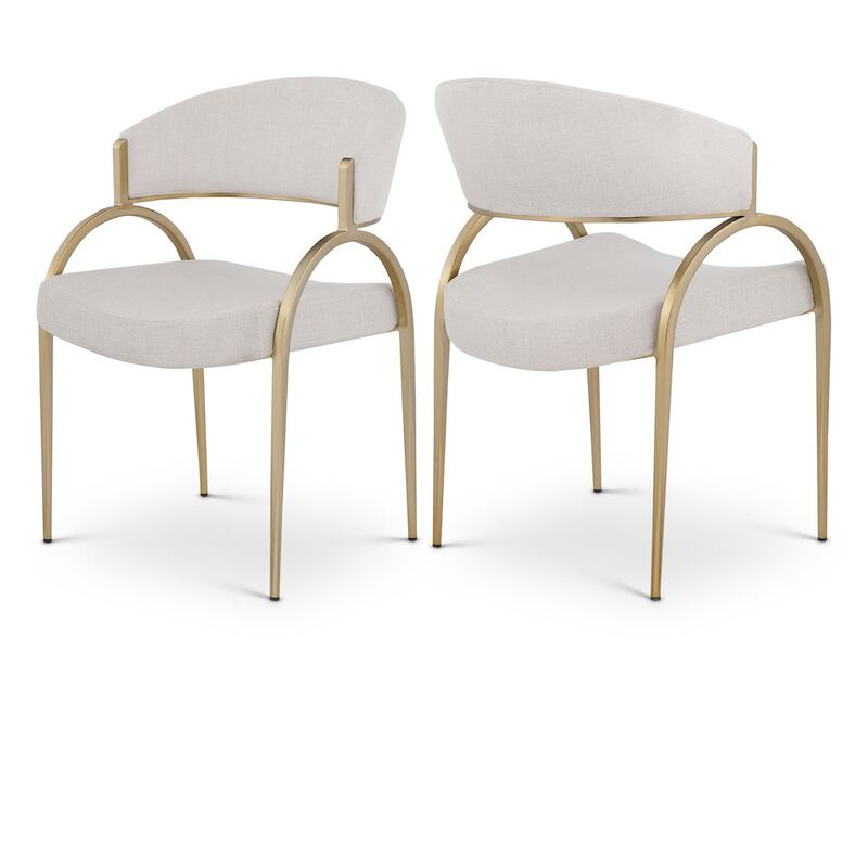 Meridian Furniture Privet Beige Linen Textured Fabric Dining Chair, Set of 2