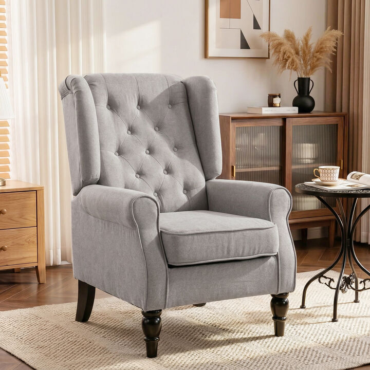 Hivvago Button-Tufted Wingback Accent Chair with Wood Legs