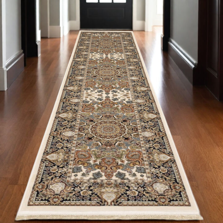 HomeRoots Medallion Runner Rug With Fringe