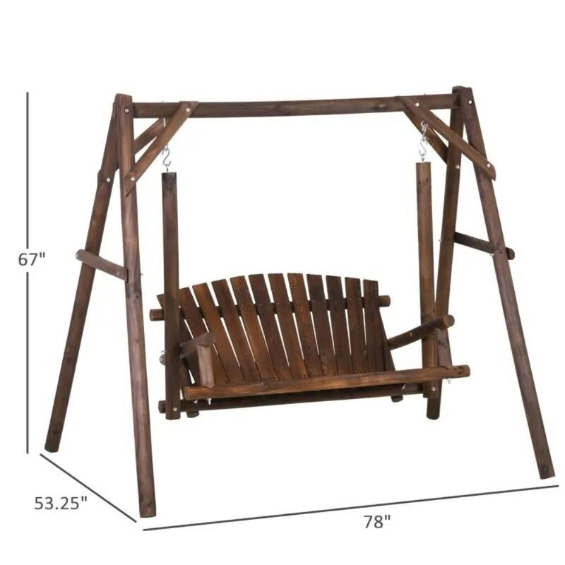 Hivvago FarmHouse Log A-Frame 2-Seat Wooden Swing Bench