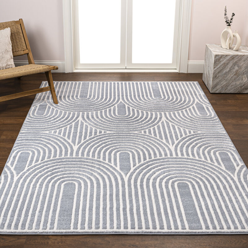 Ariana MidCentury Art Deco Striped Arches Two-Tone High-Low Area Rug
