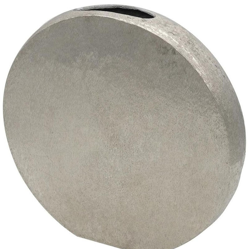 HomeRoots 15" Silver Aluminum Round Disc Table Vase image number 4
