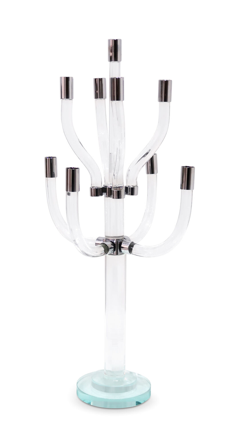 HomeRoots 23" Clear And Silver Crystal Tabletop Candelabra Candle Holder image number 4
