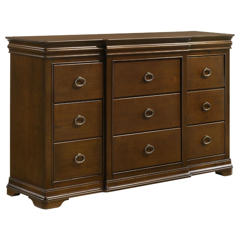 Gravis Wide Dresser Chest, 9 Drawers and 2 Hidden Drawers, Cherry Brown image number 0