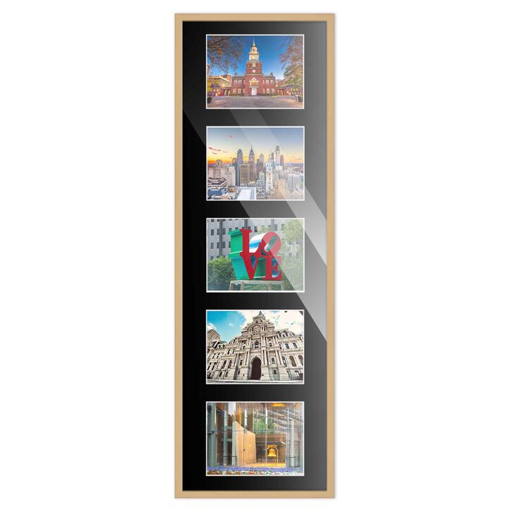 7.5x23.5 Wood Collage Frame with Black Mat For 5 4x6 Pictures