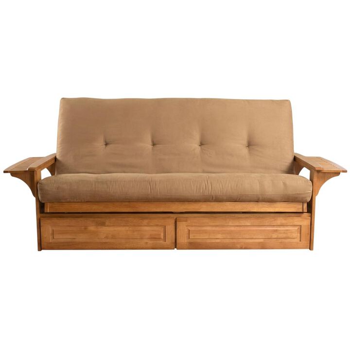Phoenix Frame-Butternut Finish-Suede Peat Mattress-Storage Drawers