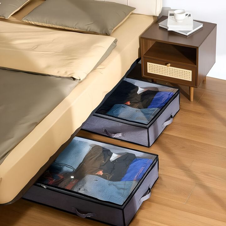 4 Pack Under Bed Storage Containers with Clear Lids for Clothes and Shoes