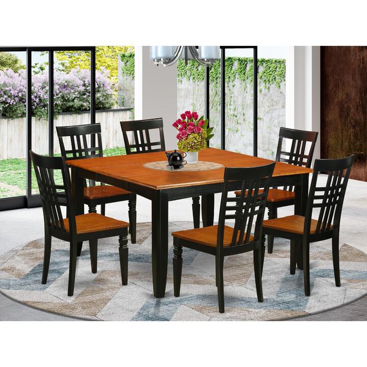 7 Pc Kitchen Table set with a Table and 6 Kitchen Chairs in Black and Cherry